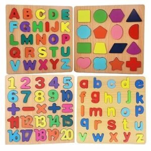 Wooden learning puzzle board for kids alphabets numbers shapes
